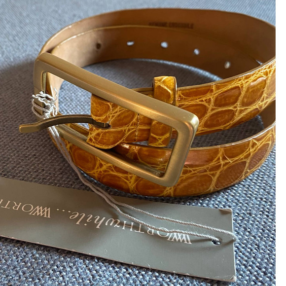The Worth Collection womans belt Mustard classic croco belt crocodile size PT 28 - Picture 1 of 16